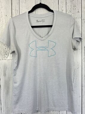 Under Armour HeatGear Loose Fit Logo V-Neck T-Shirt Size Medium Athletic Summer